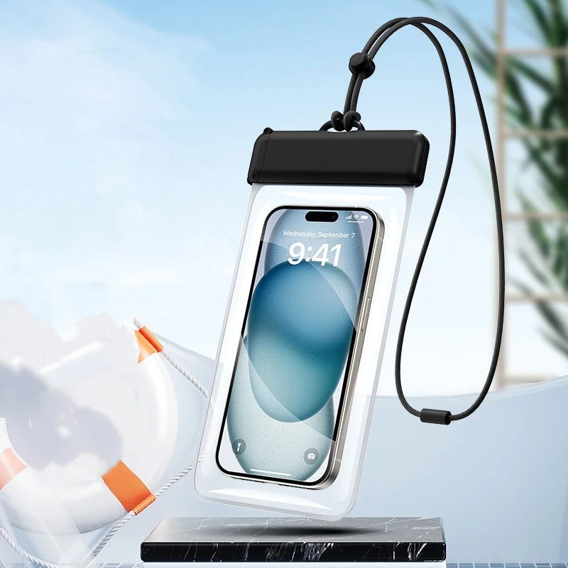 New Floating Airbag Waterproof Phone Bag Swimming Sports Bag Pouch Phone Case Touchscreen Phones Protector Cover Bags Oasis Select Black