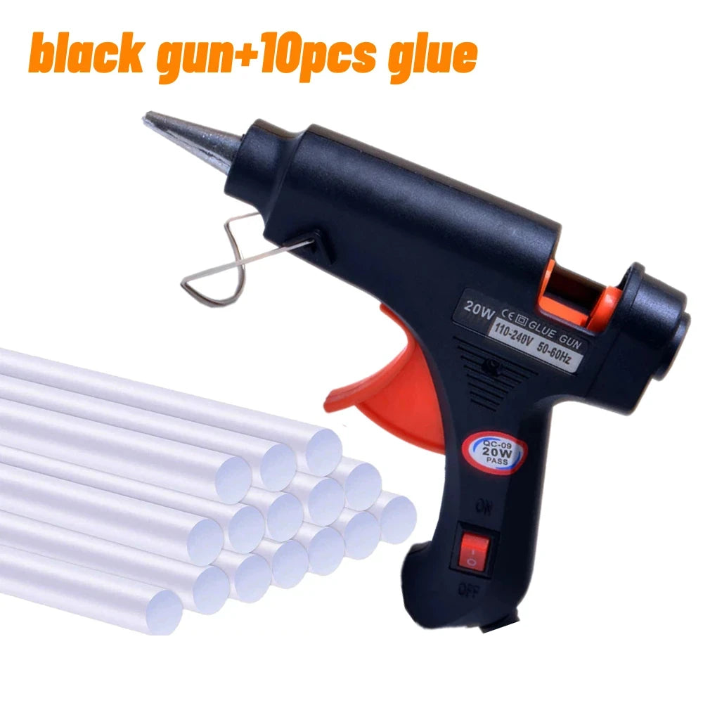 20W Hot Melt Glue Gun DIY Mini Household Industrial Guns Heat Temperature Thermo EU Electric Repair Tool Use 7mm Glue Sticks Oasis Select black with 10pc glue 20W EU