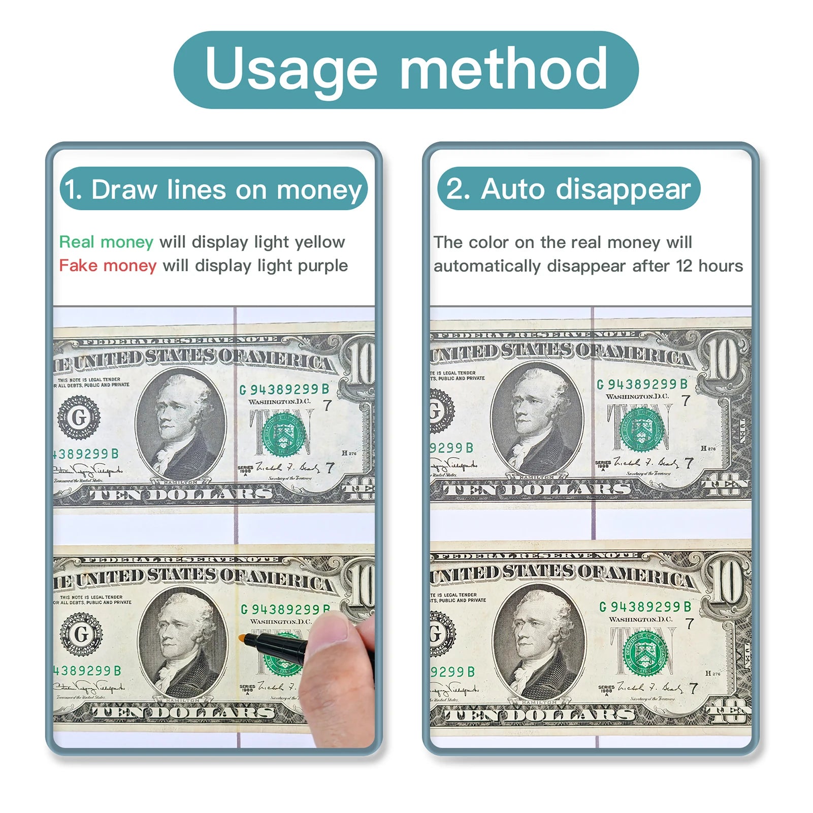 12pcs Counterfeit Pen Fake Money Detector Markers for EURO USD RMB and Other Countries Bills Cash Check Easy and Fast to Use Oasis Select