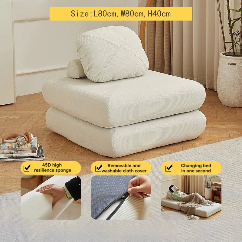 Fabric single sofa, sweet potato sofa bed, small-sized living room folding dual-use tatami, tofu block lazy sofa Oasis Select Off white 1
