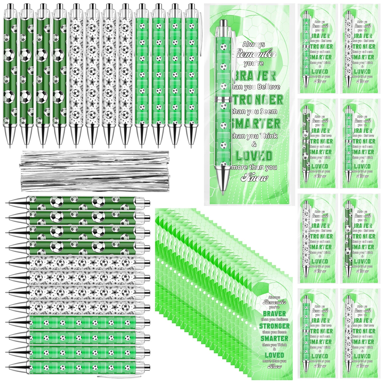 24 Sets Football Pens Party Favours Supplies Football Stationery Ballpoint Pens and Cards for Boys Girls Team Adults Oasis Select A