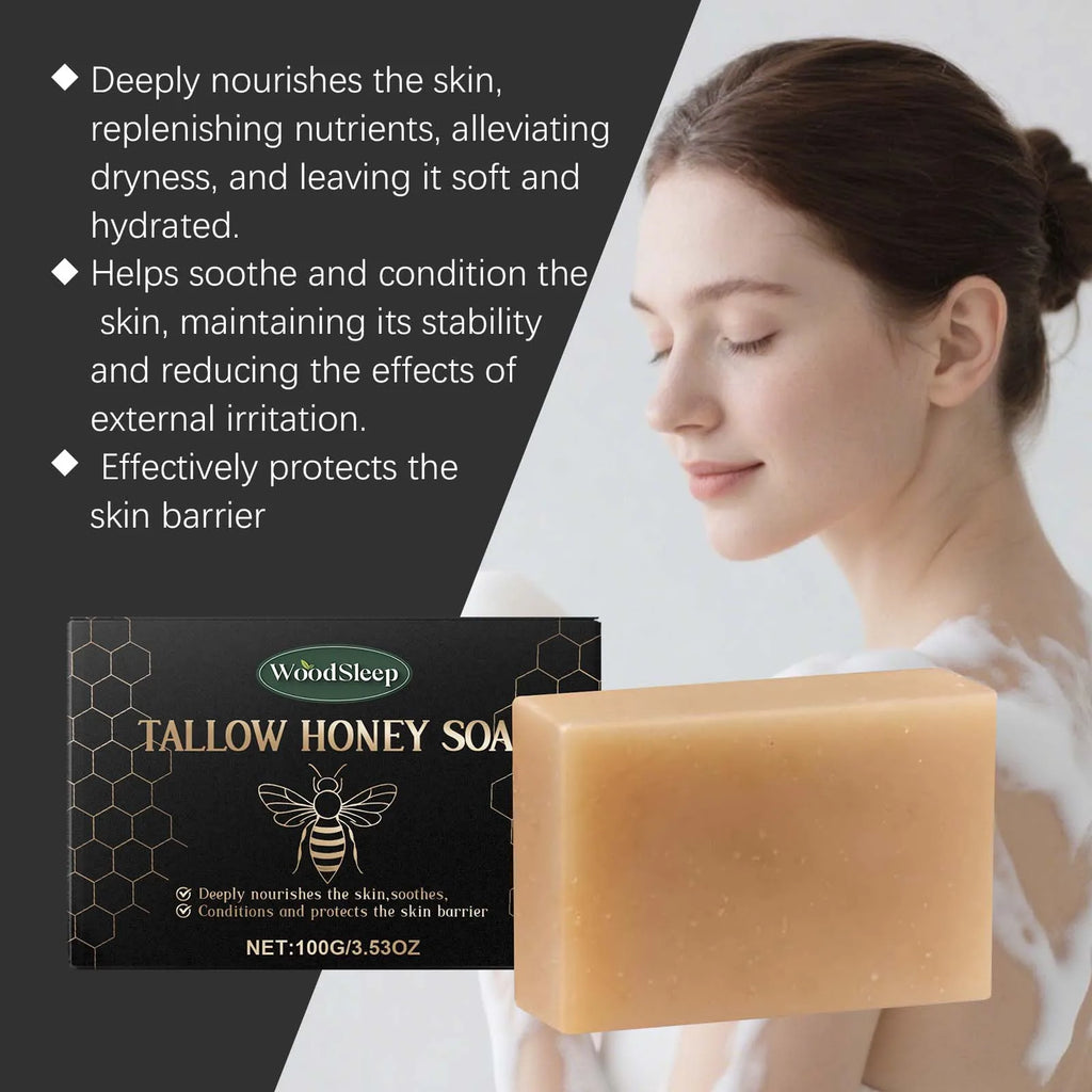 Tallow Honey Soap Bar Gentle Cleansing Bar for Face & Body Rich Lather Moisturizing Redness Relief Soften Smoothing Skin Care Oasis Select