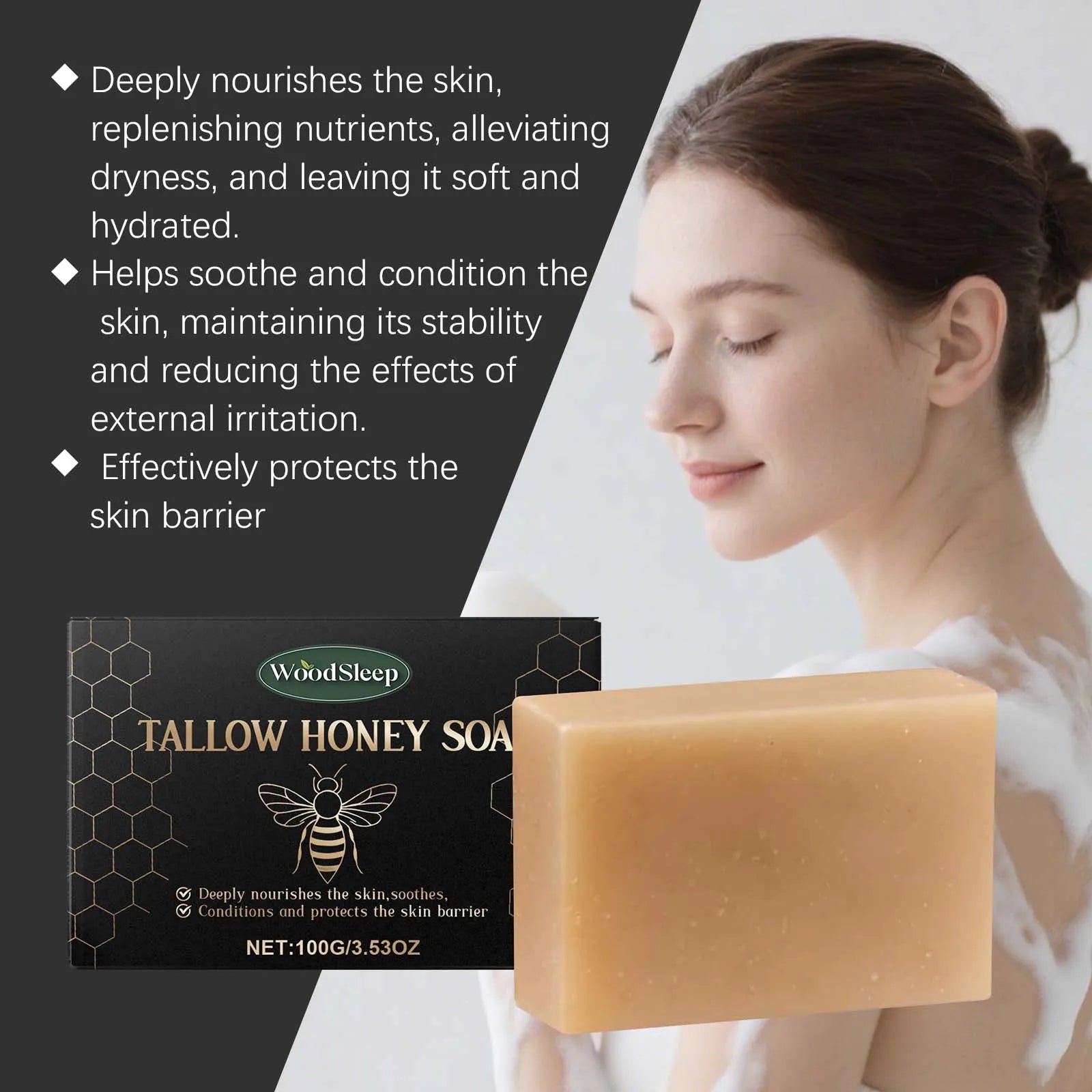 Tallow Honey Soap Bar Gentle Cleansing Bar for Face & Body Rich Lather Moisturizing Redness Relief Soften Smoothing Skin Care Oasis Select