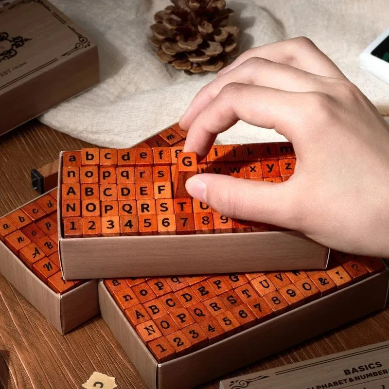 70 Vintage Wooden Seals in A Box Filled with Letters Numbers Symbols Stamps and Student Supplies Oasis Select