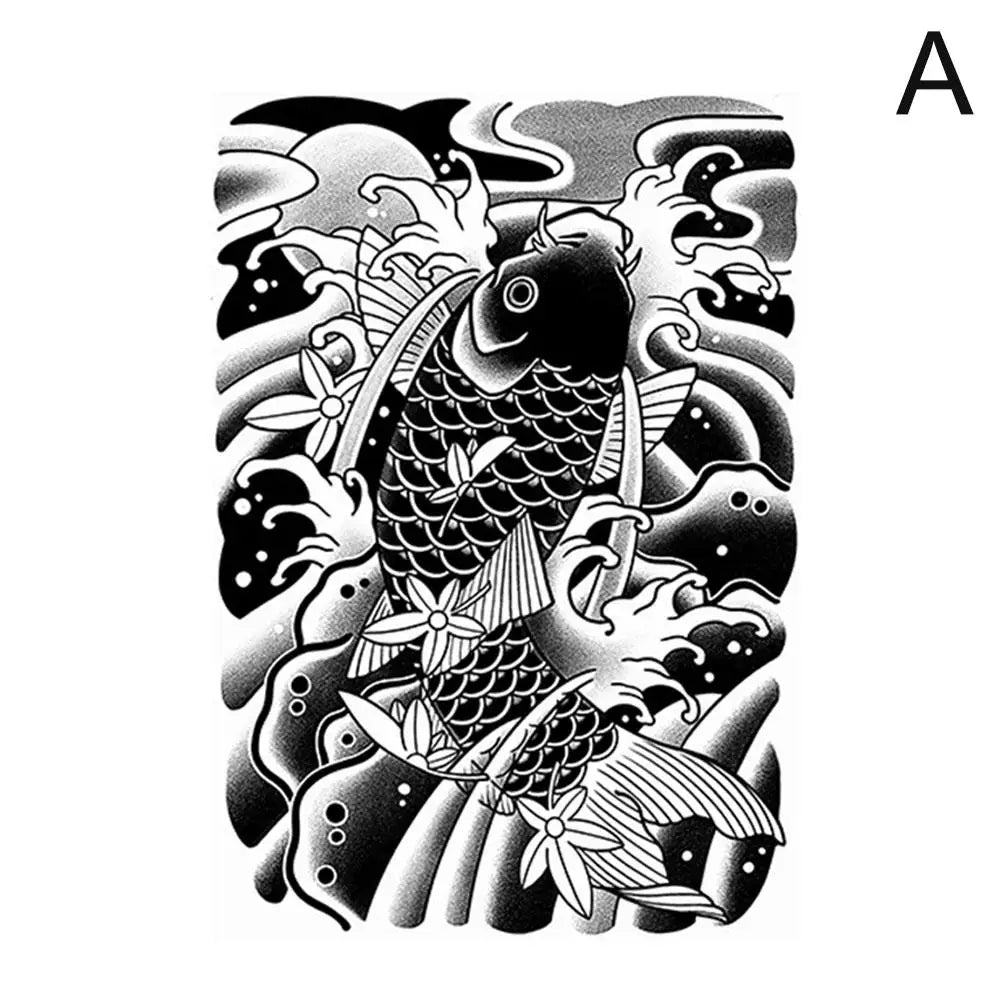 Waterproof Temporary Tattoo Sticker Semi-permanent Non-reflective Old Traditional Blossom Arm Koi Fish Fake Tattoos Oasis Select A