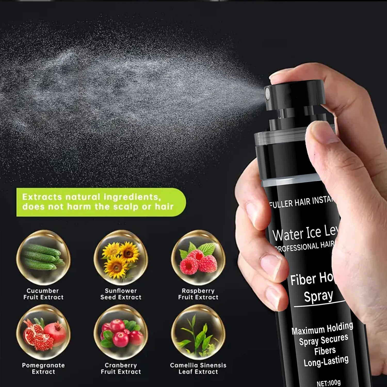 Fiber Spray, 100 ml - Easy to Use, Long-Lasting Volume and Texture, Suitable for All Hair Types, with a Natural and Full Appearance Oasis Select
