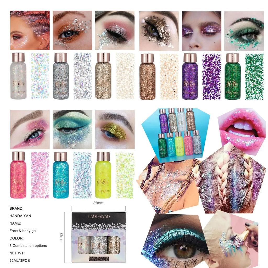 Handaiyan 3-Pc Glitter Gel Set – Face, Body & Nail Art