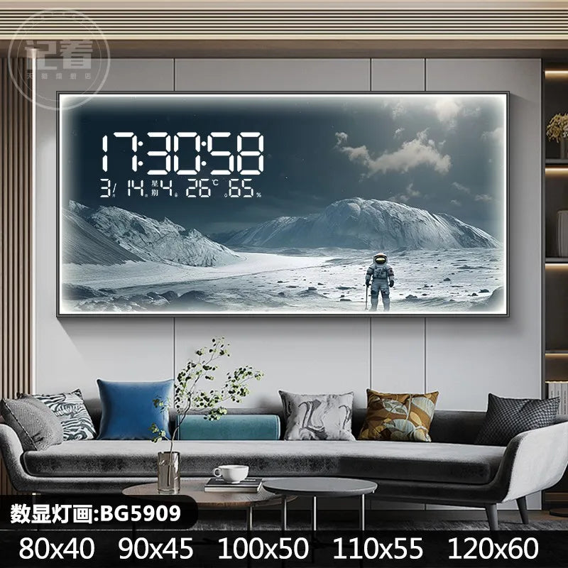 Starry Moon Perpetual Calendar Electronic Clock Guest Restaurant Decorative Painting Dynamic LED Lights Luminous Wall Clock Oasis Select BG5909 80cm x 40cm