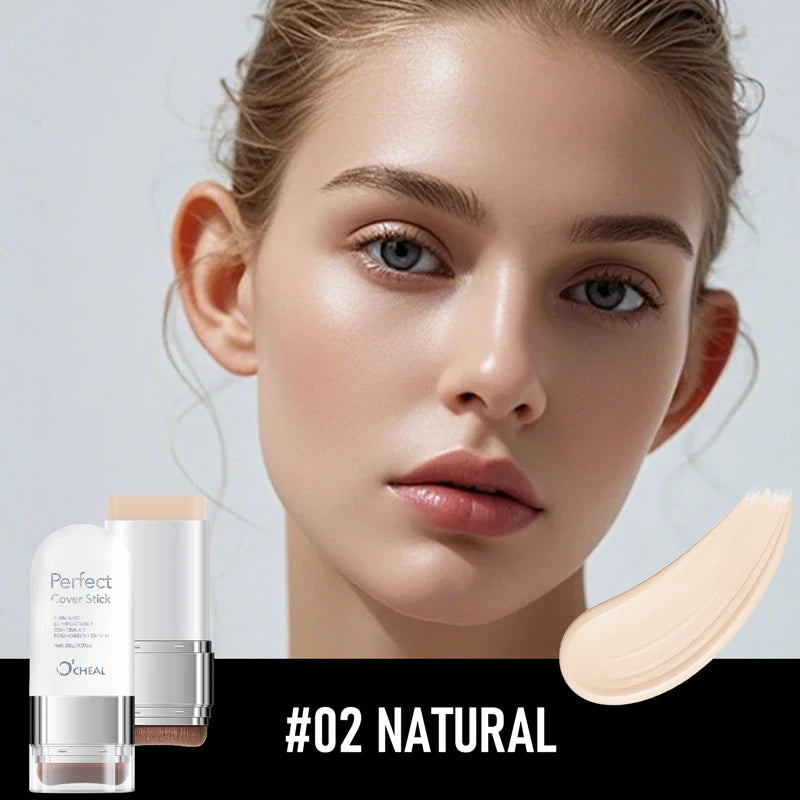 O'CHEAL Perfect Cover Stick Thin And Comfortable Concealer Foundation Cream Stick Instant Natural Waterproof Long-lasting Makeup Oasis Select 02 Natural 20g