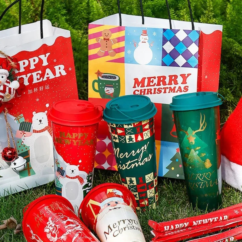 10Pcs 22oz Large Coffee Cup Set- Leakproof Thermal Mugs with Lids Travel Cups for Hot/Cold Drinks Reusable Christmas Party Cups Oasis Select