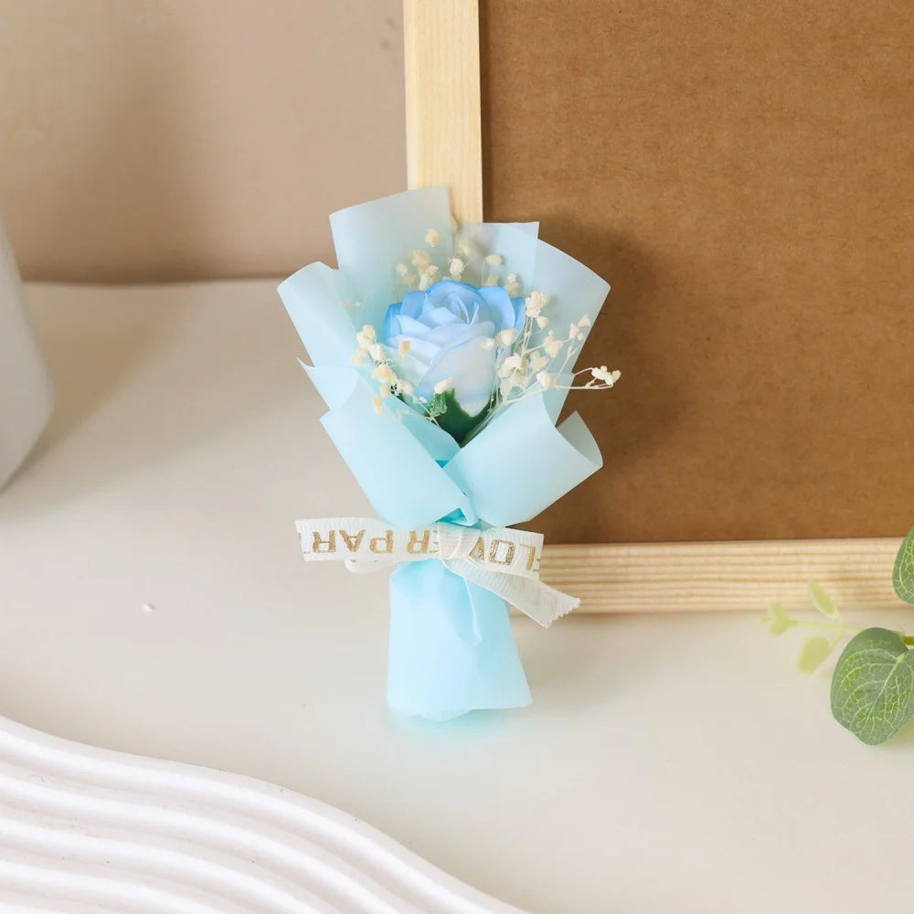 Mini Rose Soap Flower Bouquet Artificial Flowers Valentine's Day Birthday Gift Wedding Home Decorations Festival Forever Gift Oasis Select Blue