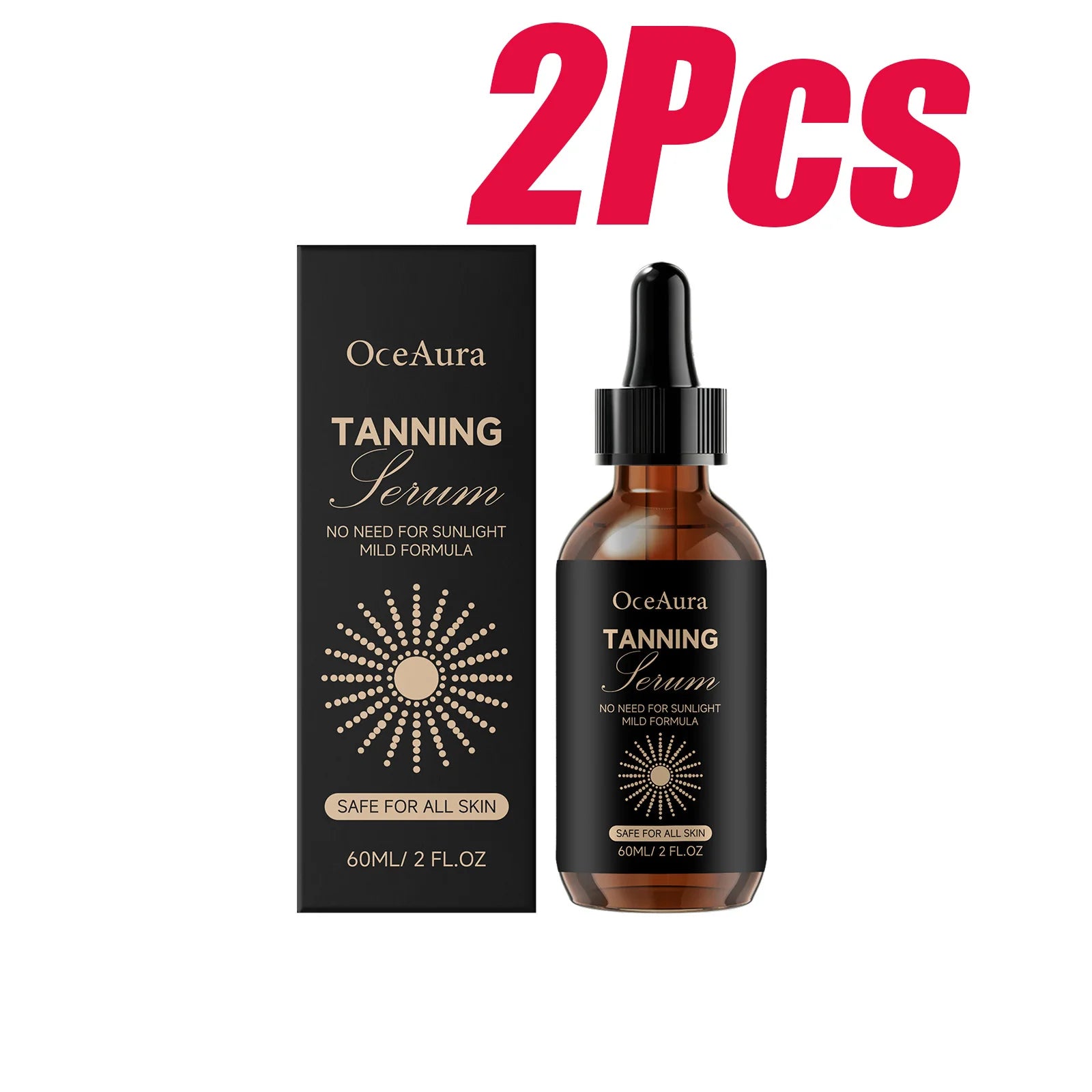 OceAura Self Tanning Serum – Streak-Free Sunless Bronzing Drops Self Tanning Serum Oasis Select 2 x 60ml Boxed