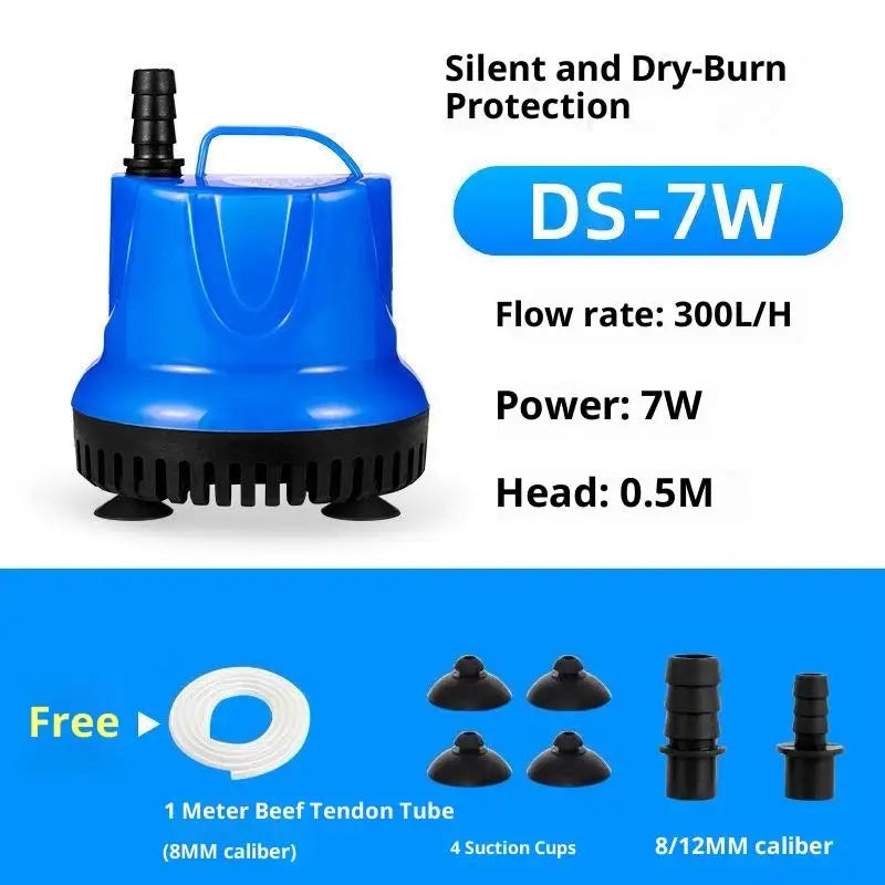 60HZ Submersible Aquarium Water Pump for Fish Tank Hydroponic Pond Powerhead Fountain Cycle Filter - Aquarium Equipment Oasis Select 7W 1M With Pipe