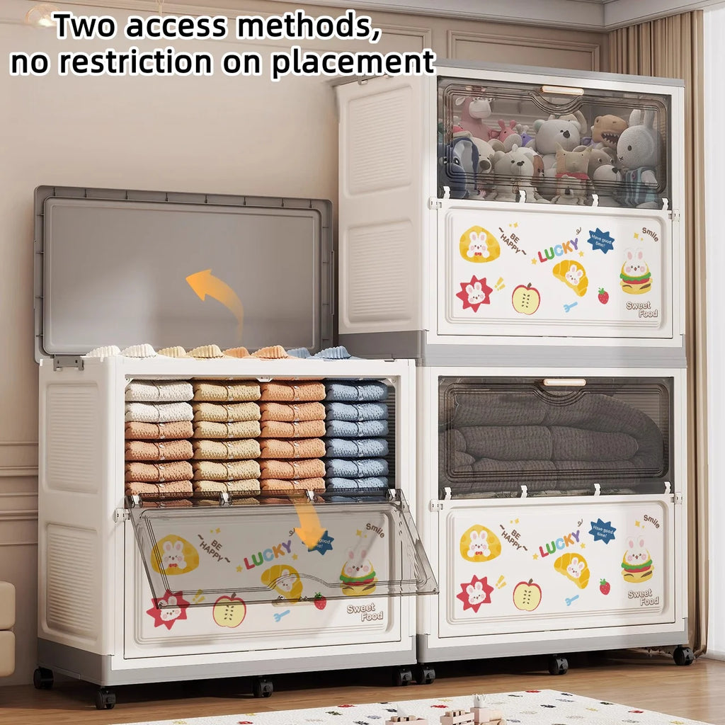 Cartoon Large Capacity Storage Box Foldable with Wheels Mobile Toy Organizer for Home Use Clothes Toys Bedding Oasis Select