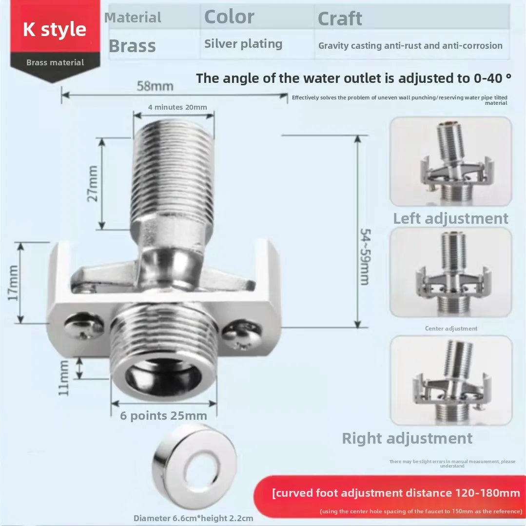 2pcsStainless Steel Angled Curved Foot 360° Rotatable Angle Adjustment Shower Faucet Adapter Wall Mounted Eccentric Screw Corner Oasis Select K 1pcs