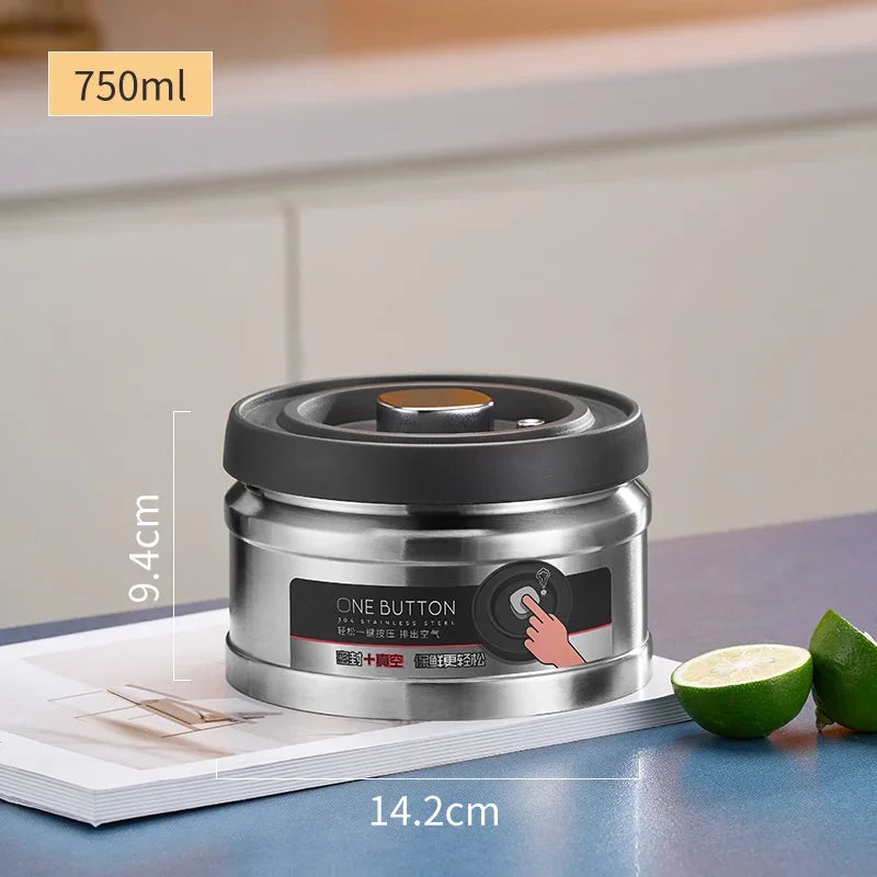 Vacuum Sealed Jug Coffee Beans Stainless Steel Airtight Container Kitchen Food Grains Candy Keep Fresh Storage Jar Oasis Select 750ML