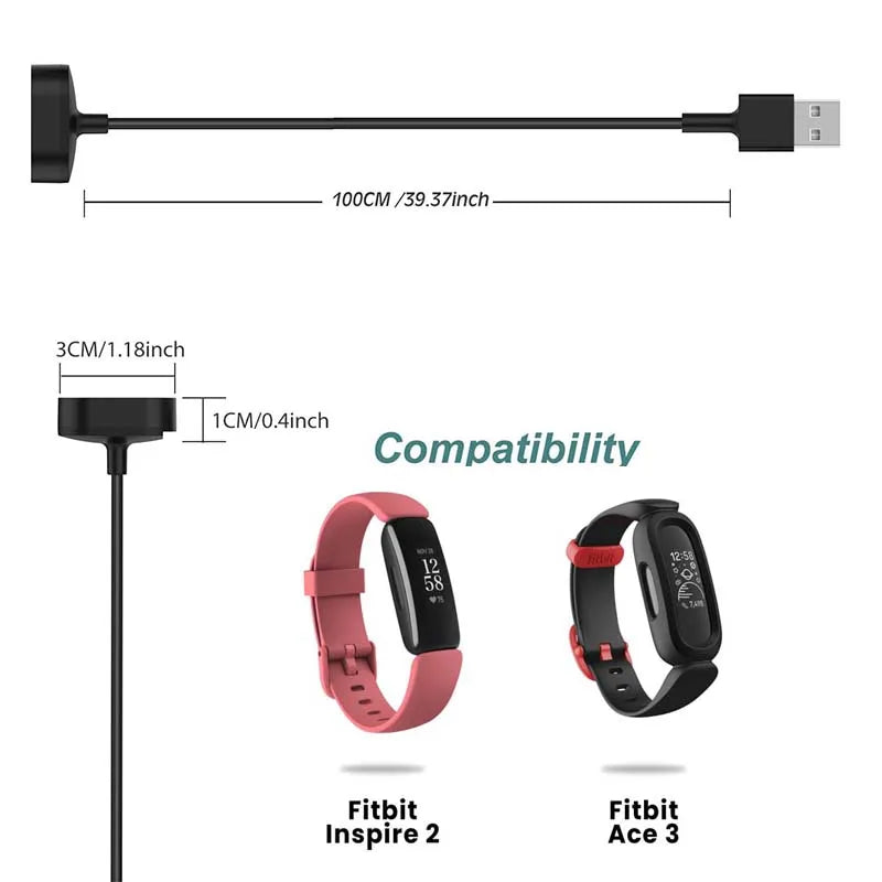 Fitbit Inspire 2 USB Replacement Charger – 3.3ft Fast Charge Smartwatch Charger Cable Oasis Select