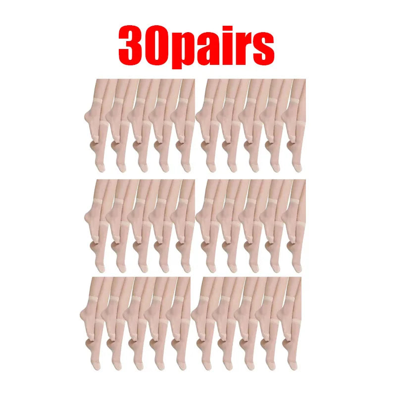 10/20/30pairs Skin Socks Women Sexy Ultrathin Stockings Female Transparent Nylon Crystal Short Ankle Sock Non-Slip Silk Socks Oasis Select 30pairs Skin One Size