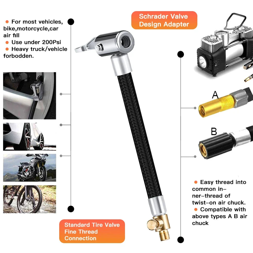 10 20 40 60cm Car Tire Inflator Hose Inflatable Air Pump Extension Tube Adapter Twist Tyre Connection Locking Air Chuck Oasis Select