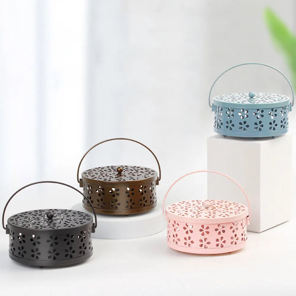 Metal Mosquito Coil Holder with Lid & Handle | Outdoor Camping Mosquito Coil Holder Oasis Select