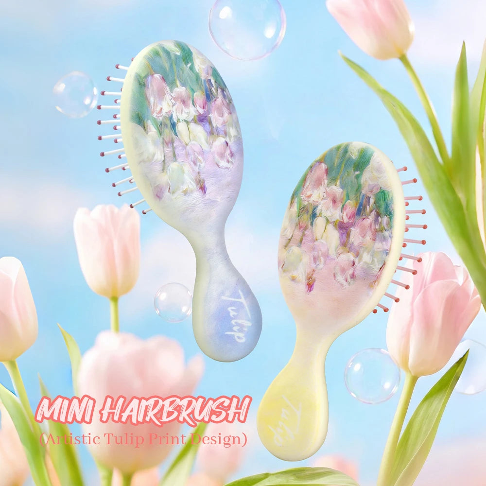 Mini Tulip Air Cushion Hairbrush – Anti-Static Detangling Travel Comb