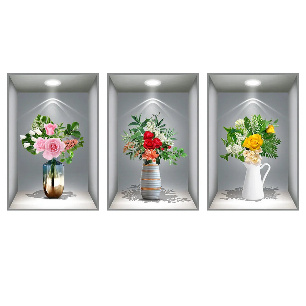 3D effect potted triptych posters hallway staircase decorative painting hotel restaurant wall plant stickers Oasis Select