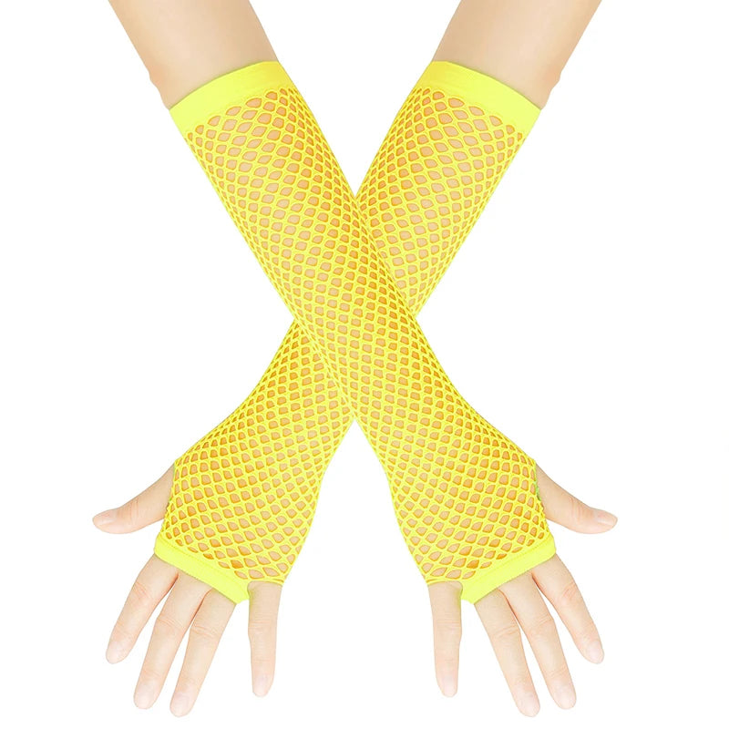 1Pair Women's Long Fingerless Fishnet Mesh Gloves Punk Rock Style Arm Warmers For Night Club Party Fashionable Sexy Gloves Oasis Select Yellow