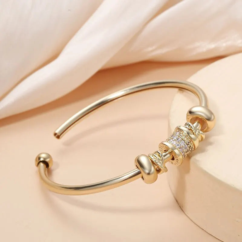 Gold Plated Cuff Bangle Copper Material Cubic Zircon Stone Rhodium Plated Size Adjustable Cuff Bracelet Girl Fashion Oasis Select