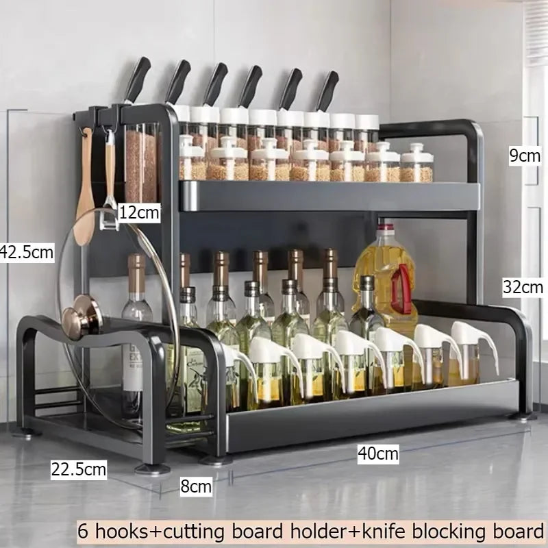 Multi-functional Household cutting board seasoning storage rack multi-layer knife holder chopstick cage kitchen countertop rack Oasis Select Double layer 40 3
