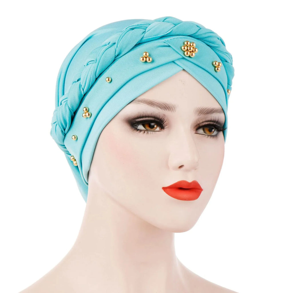 Muslim Women Inner Hijab Turban Bonnet Cap – Pearl Solid Hijab Turban Cap Oasis Select Light Blue