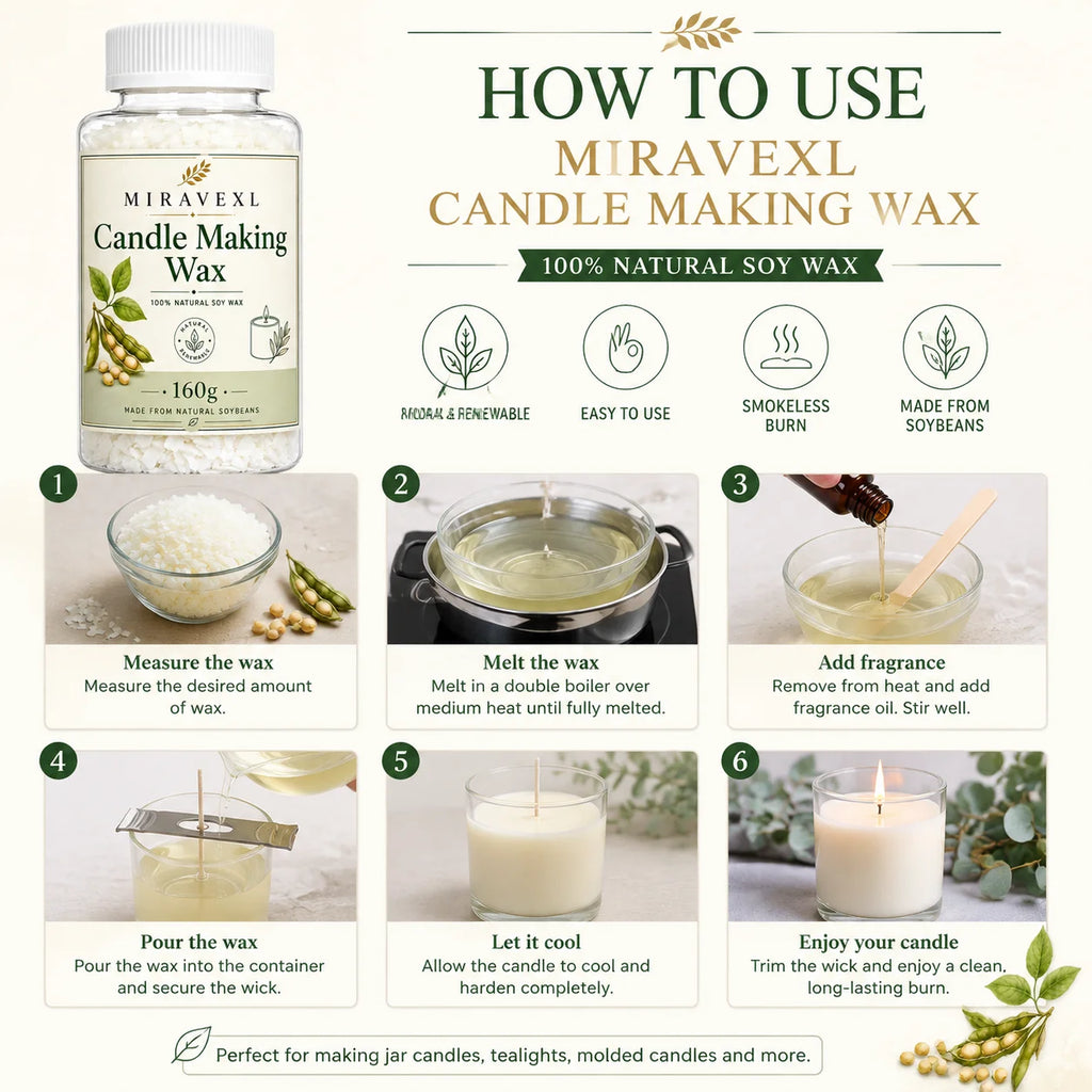 MIRAVEXL Soy Candle Wax 160g or Pearl Powder, DIY Wax Flakes and Shimmer Pigment for Candle Making, Wax Melts Home Crafts Supply Oasis Select