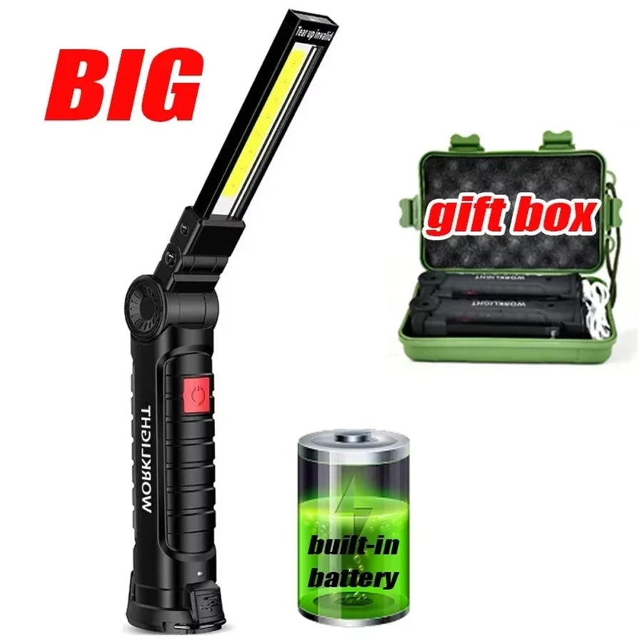 Rechargeable Camping LED Work Light COB Flashlight with Magnet and Hook Waterproof 5 Lighting Modes Suitable for Night Work Oasis Select Large-Box