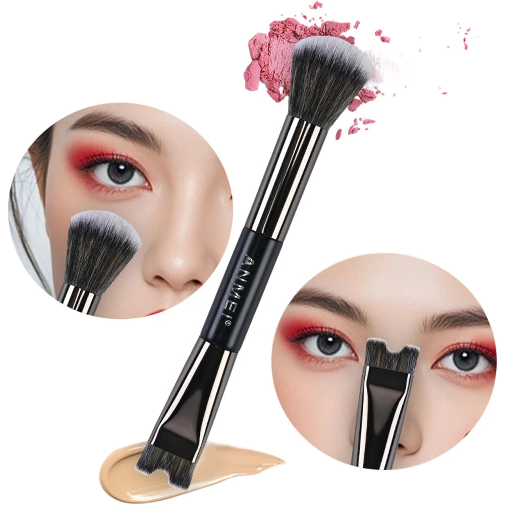 Double Ended Makeup Brush 2-in-1 Foundation Concealer Blush Brush Face Contour Cosmetic Brush for Liquid Cream Powder Makeup Oasis Select