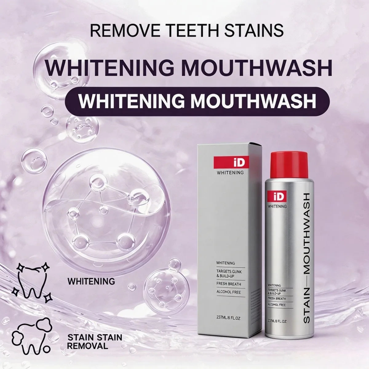 Stain Whitening Mouthwash Fresh Breath Remove Plaque Stains Enamel Safe Lasting Freshness Protect Gum Oral Care Oasis Select