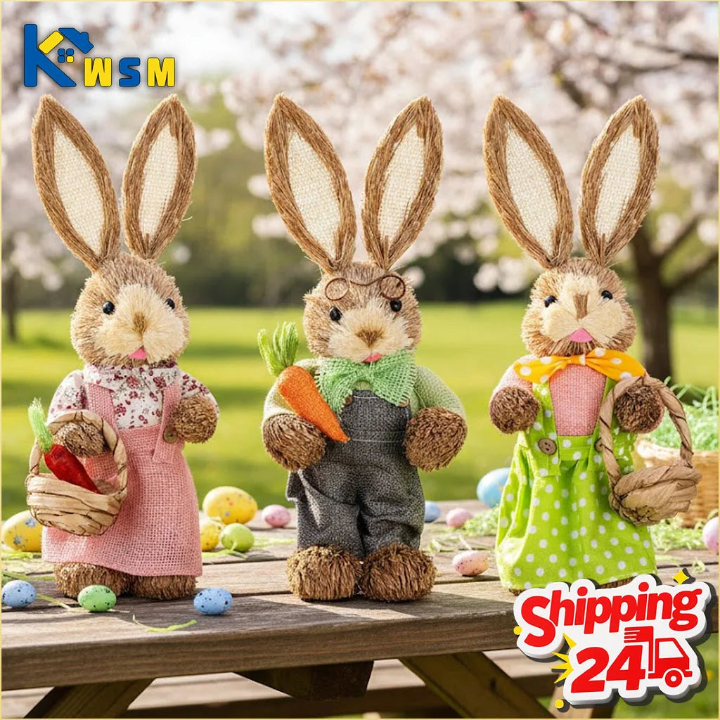 1/2Pcs Easter Bunny Party Decor Realistic Ornament Handmade Home Store Decoration Country Retro Style Gift Window Display Prop Oasis Select
