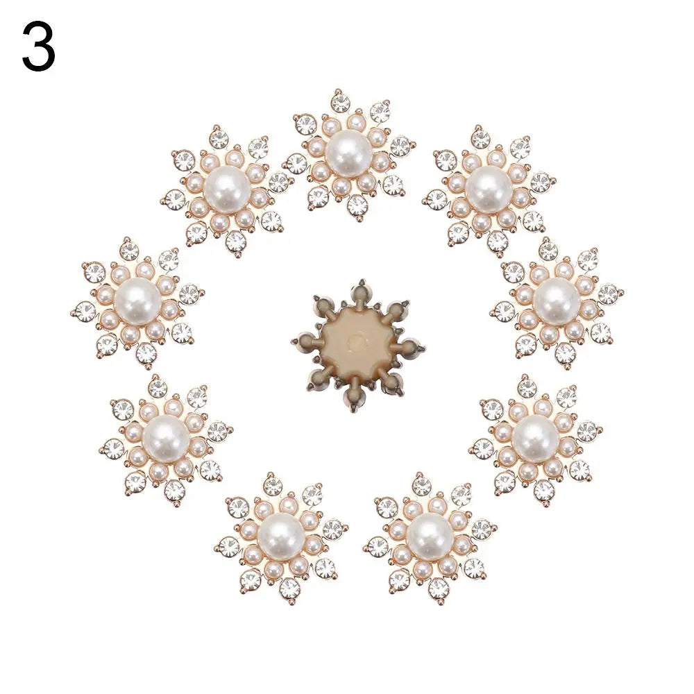 10PCS 16MM Vintage Buttons Clothing Flatback Plating Pearl Buckle Rhinestone Snowflake Cabochon DIY Craft Apparel Sewing Tools Oasis Select type3