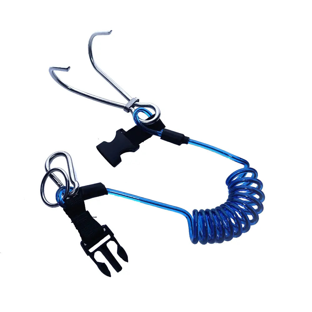 316SS Reef Drift Hook Spring Anti-Lost Rope Double End Diving Hook with Spiral Coil Lanyard Scuba Current Reef Hook Oasis Select