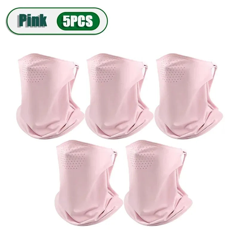 Summer Sunscreen Ice Silk Mask Neck UV Protection Face Cover Sunscreen Face with Brim Outdoor Cycling Sun Protection Hats Caps Oasis Select Pink-5PCS