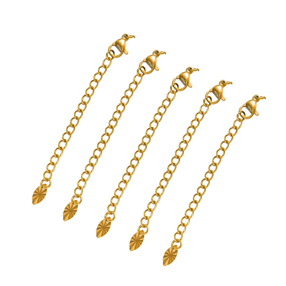 10pcs PVD Stainless Steel Curb Chain Extender End Chains with Lobster Clasps and Heart Moon Tag Charm for Jewelry Making Supply Oasis Select Gold 9