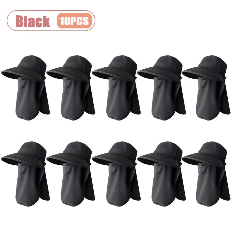 Breathable UV Protection Sun Hat with Face Cover and Neck Flap for Women Summer Outdoor Fishing Hiking Gardening Wide Brim Cap Oasis Select Black-10PCS