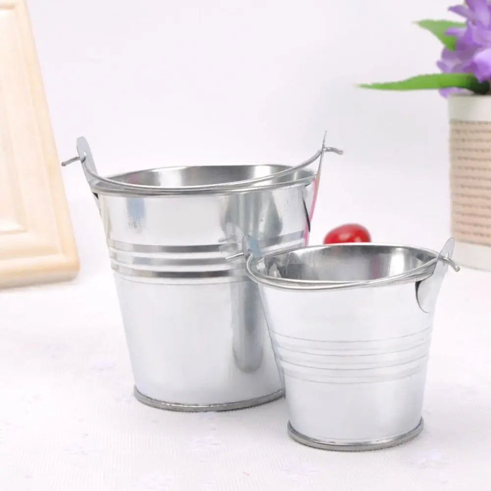 Vintage Tinplate Iron Flower Pot Pastoral Hook Flower Barrel Miniatures Iron Art Mini Tinplate Water Bucket Garden Supplies Oasis Select Brushed Silver S