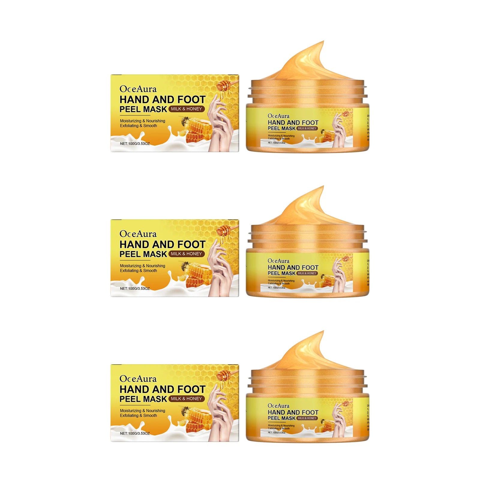 OceAura Exfoliating Hand & Foot Peel Mask – Milk & Honey Exfoliating Peel Mask Oasis Select 3 x 100g Boxed
