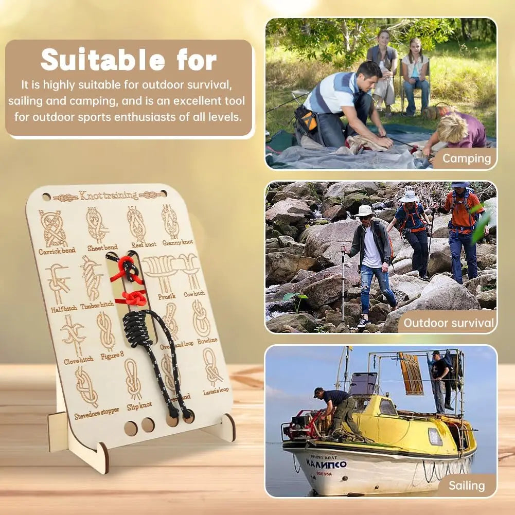 Scouts Beginners Knot Practice Board Wooden 16 Knots 3 Paracord Camping Climbing Survival Bushcraft Educational Training Tool Oasis Select