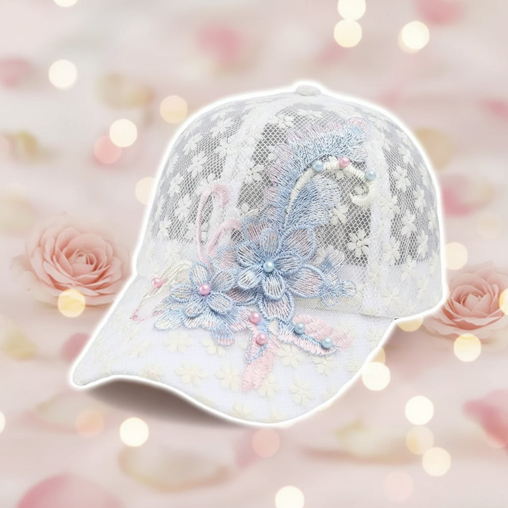 White Pink Lace Baseball Cap Embroidered Flowers Duck Tongue Breathable Baseball Cap Elegant Rebound Cap Hollow Out Baseball Cap Oasis Select White