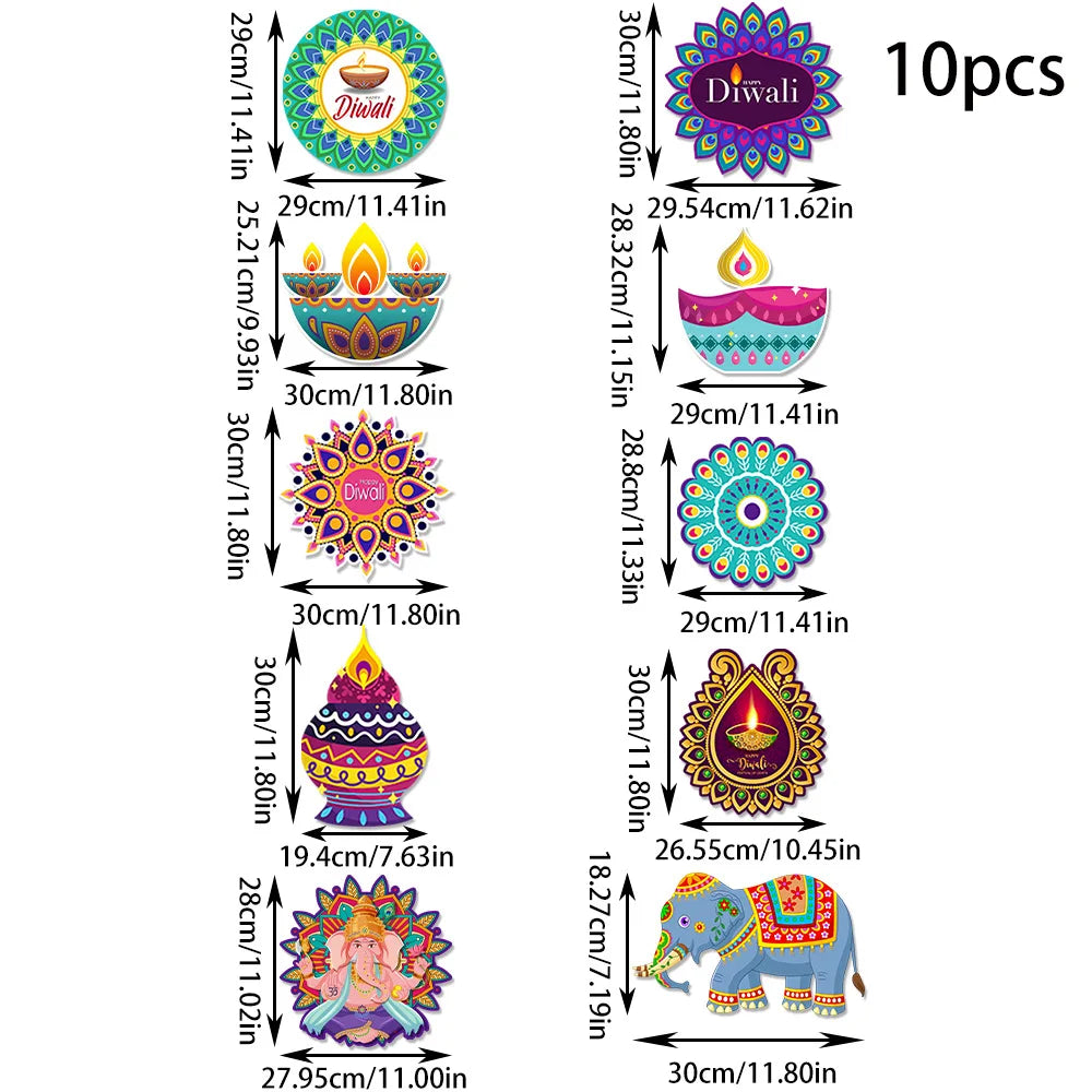 10PCS India Diwali Porch Sign Creative Elephant Couplets Door Hanging India Diwali Party Door Banner Decoration Hanging Flag Oasis Select Colorful