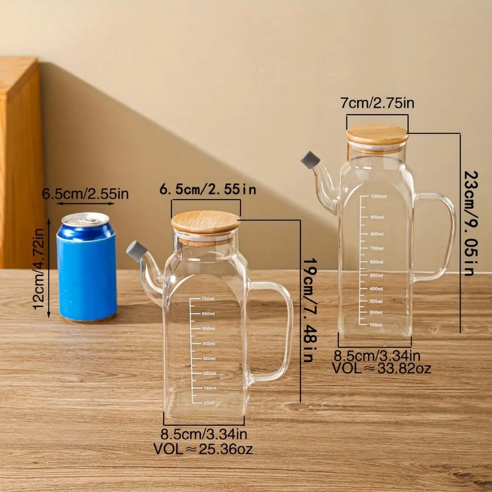 Glass Oil Pot 1000ml Large Capacity Vinegar Pot with Lid with Measurement Markings Hand Wash Only -Home Use Kitchen Accessories Oasis Select