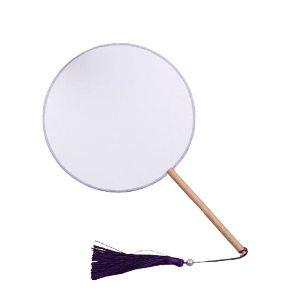 Vintage Blank Round Hand Fan Chinese Style Unfinished Wooden Silk Hand Fan with Tassel Elegant Art Painting Fans Wedding Party Oasis Select Style 5