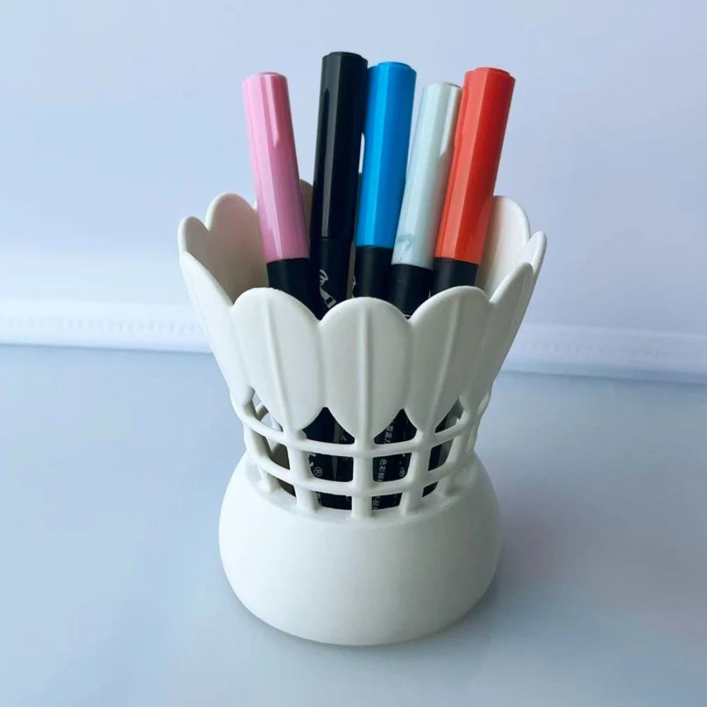 Minimalist Badminton Shuttlecock Shaped Pen Holder Creative Hollow PAL Pencil Cup Desk Organizer for Office Home Decoration Gift Oasis Select