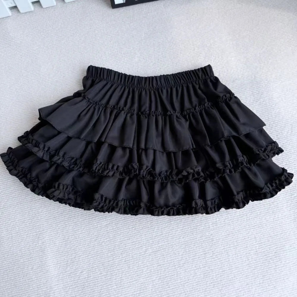 Elegant High Waist Pleated Bubble Skirt A Line Ruffle Hem A Line Skirt Short Pleated Design Puffy Cake Skirt Harajuku Style Oasis Select Black L