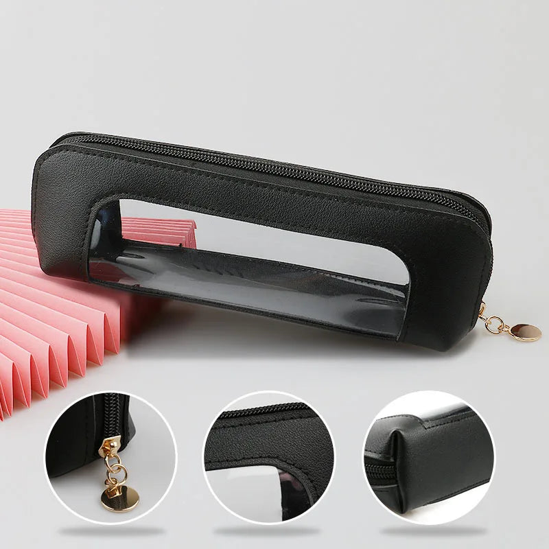 Transparent PVC Makeup Brush Storage Bag Portable Simplistic Large Capacity Eyebrow Pencil Eyeshadow Brush Bag with Window Oasis Select B